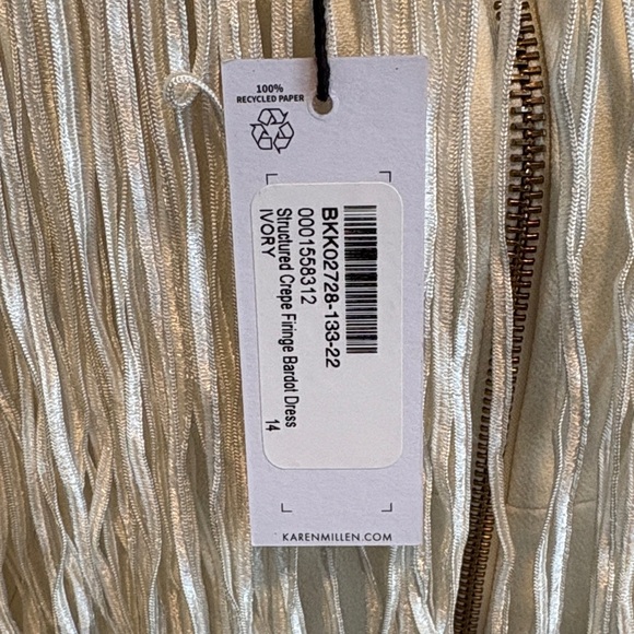 NWT Karen Millen Off Shoulder Structured Crepe Fringe Bardot Dress in White - Picture 7 of 9